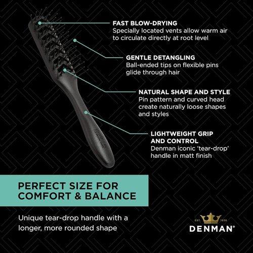 Jack Dean by Denman D200 Flexible Vent Brush - Ideal Styling Tool for All Hair Types | Black