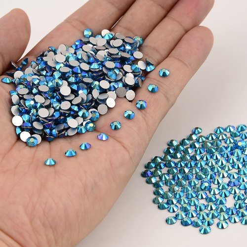 NCB Nancybeads 1500pcs Flatback Round Glass Nail Art Rhinestones Crystal for DIY Making Accessories Shoes, Clothes, Face Art, Bags, Manicure (Blue Zircon AB, SS20 1500pcs)