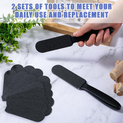 Mudder 2 Pieces Stainless Steel Pedicure Foot File Callus Remover Foot Scrubber Rasp with 20 Replaceable Coarse/Fine Double Side Reusable Pads for Care Cracked Skin Callus Remover Tool(Black)
