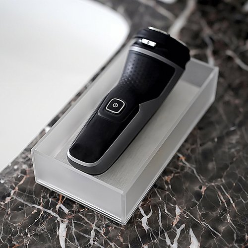 LUEXBOX Acrylic Electric Razor Holder, Electric Shaver Stand Base with Diatomite Drying Stone, Bathroom Drawer Organizer with Drainage Hole for Razor and Brush