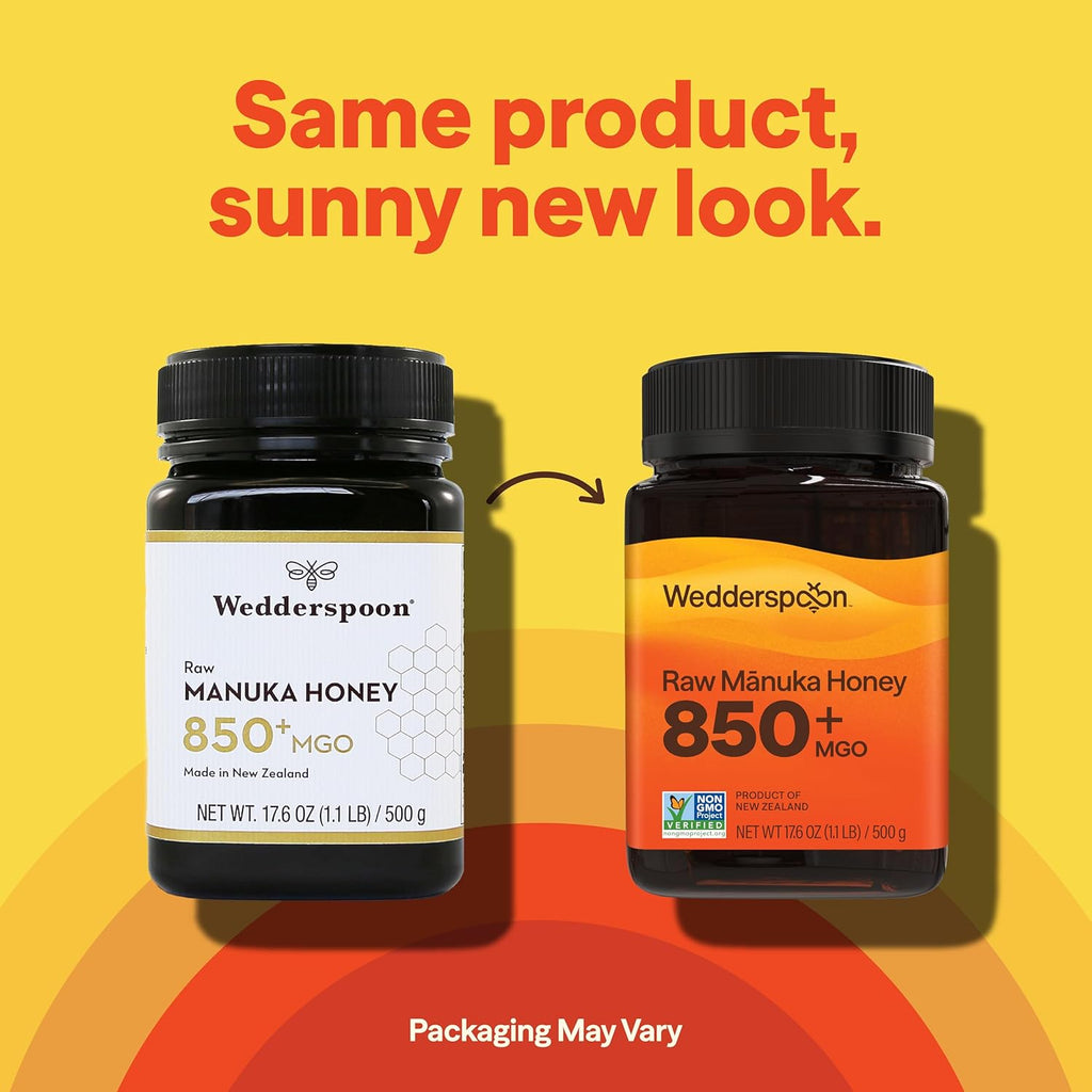 Wedderspoon Raw Manuka Honey 850+ MGO - Unpasteurized Superfood in 17.6 Oz BPA-Free Jar