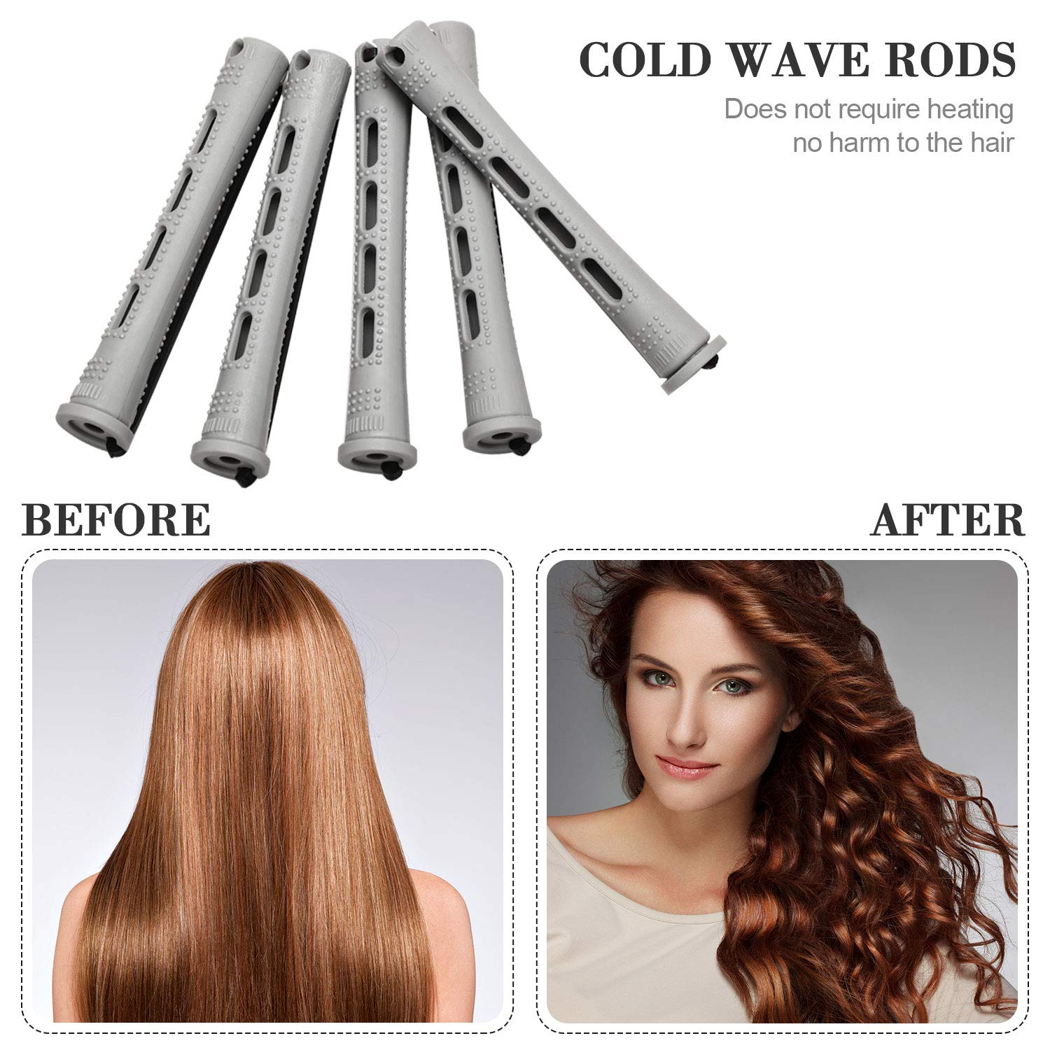 WILLBOND Cold Wave Rods - 36-Piece Hair Perm Rod Set with Steel Rat Tail Comb for Styling