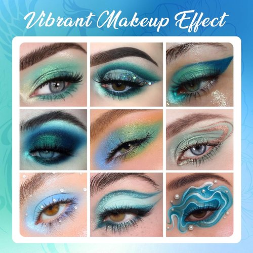 UCANBE 15 Color Eyeshadow Palette - High Pigmented Shimmer & Matte Shades | Cool Tones in White, Blue, Green, Mint, Teal, Navy