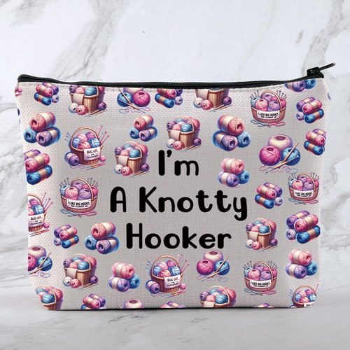 MNIGIU Yarn Crocheter Gift Funny Crochet Cosmetic Bag Crocheting Bag I'm A Knotty Hooker Knitter Gift (Knotty Hooker Bag)