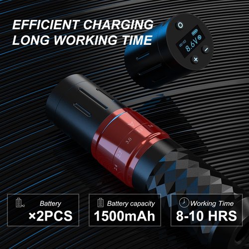 Tattoo Gun,Solong Tattoo Gun Kit Professional 2 Batteries 7 Strokes Wireless Tattoo Kit 6500Rpm Brushless Motor Digital LED Display Tattoo Machine with 20Pcs Tattoo Needles SLE75KIT-1-US