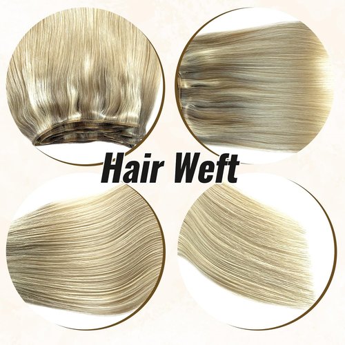 Sew in Hair Wefts Human Hair Extensions Balayage Blonde Highlights to Platinum Blonde Hand Tied Weft Hair Extensions Human Hair 14 Inch Double Weft Sew in Hair Extensions Real Human Hair Full Head