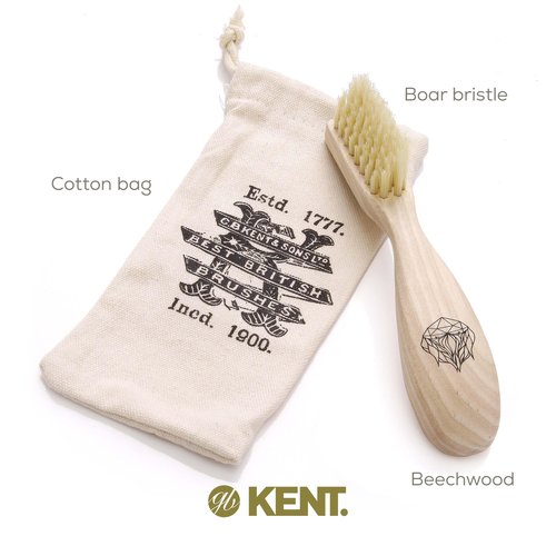 Kent BRD2 Boar Bristle Beard Brush for Men - Specially Cut Natural White Boar Bristle for Flawless Shaping and Grooming, Ergonomic Pistol-Like Grip Wood Handle, Dry or Wet Beard, Distributes Oils