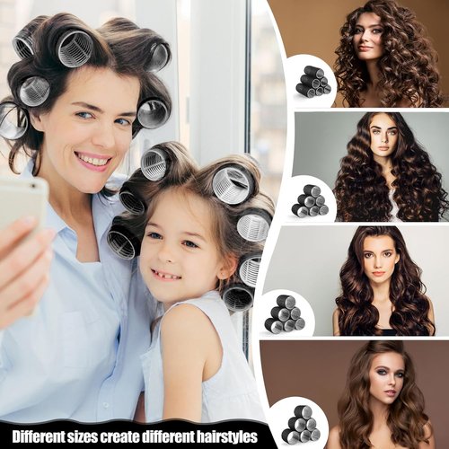 Self-Grip Hair Rollers by [Brand Name] - 50 Pcs Jumbo Curlers for All Hair Types | Includes Clips, Black
