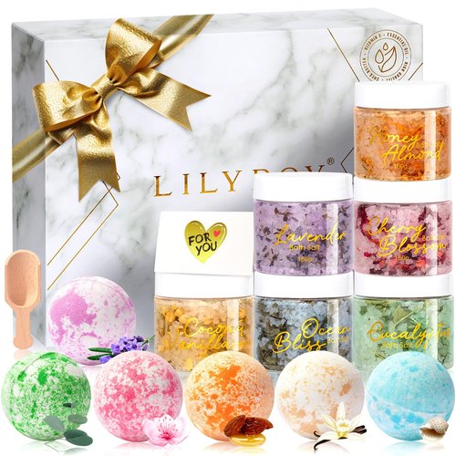 Mothers Day Gifts for Women - 15 Pcs Luxury Spa Gift Set Bath and Body Gift Set for Mom & Dad | Perfect Valentines Day, Christmas, Birthday Gifts with 6 x 150g Bath Salt & 6 x 100g Bath Bomb for Women