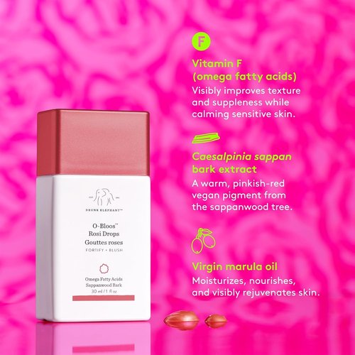 Drunk Elephant O-Bloos Rosi Drops - Peachy-Pink Serum for Radiant Skin - 30 ml/1 fl oz | Clean, Cruelty-Free Formula