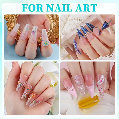 18000pcs Nail Rhinestones and Pearls for Nail Art, 2mm Resin AB Transparent Jelly Rhinestones Crystal Nail Gems Multicolor Flatback Pearls with Tweezers & Pickup Tools for Women Nails Design Craft DIY