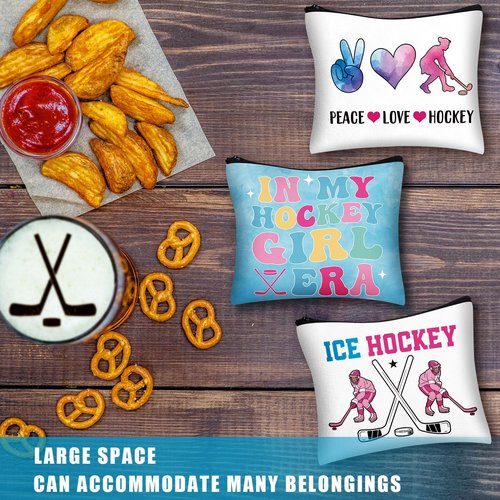 Clysee 9 Pcs Hockey Gifts Makeup Bag for Women Hockey Lovers Players Cosmetic Bags with Zipper Bulk Team Gifts Travel Pouch for Women Mom Athletics Birthday