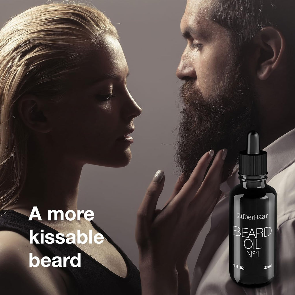 ZilberHaar Beard Oil №1 - Organic Moroccan Argan & Jojoba Oil for Hydrated Beard Growth - 1 oz | Free Comb Included