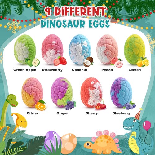 Qivatex Bath Bombs for Kids with Dinosaur Toys Inside, Valentines Day Gifts for Kids, Easter Basket Stuffers, 9 Pack Natural Organic Dinosaur Bath Bombs Bubble Bath Gift Set, Birthday Gifts for Kid