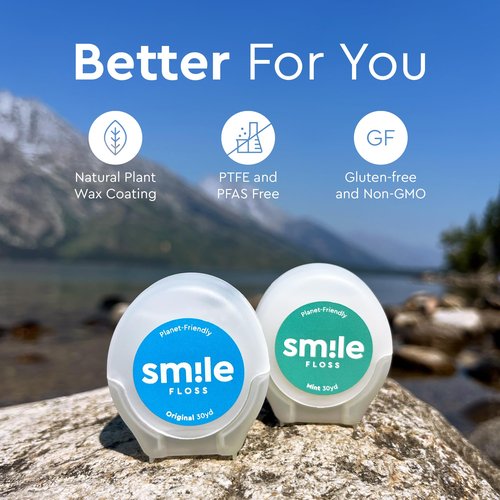 Smile Expanding Floss, Premium Woven Waxed Dental Floss, Natural Mint, Soft on Teeth & Gums, Expands to Grip Plaque, PTFE & PFAS Free, Cruelty Free (2-Pack, 30 Yards Each)