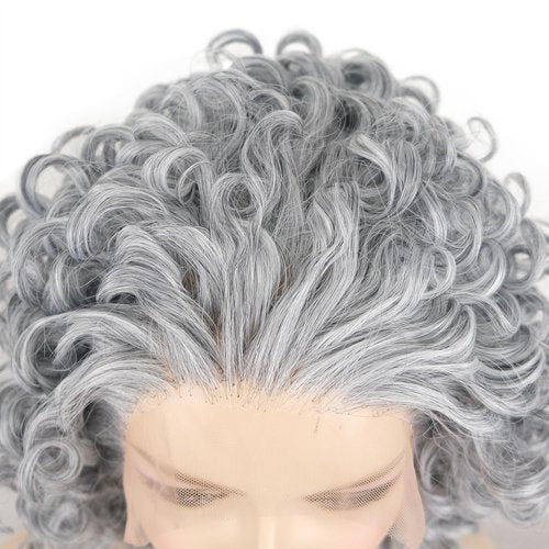 Onemliy Grey Lace Front Wigs Curly Synthetic Heat Resistant Fiber Hair Wig Silver Wigs for Women Daily Use