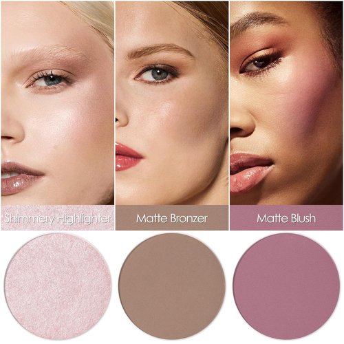 FOCALLURE Blush and Highlighter Palette - 3-in-1 Contour Set with Matte Bronzer & Shimmer Illuminators | #08