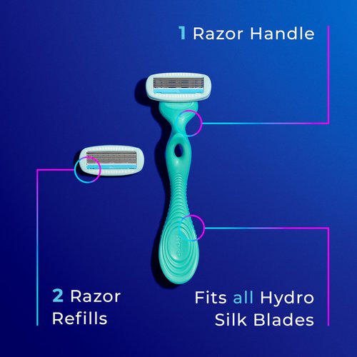 Schick Hydro Silk Sensitive Women's Razor | 5-Blade Razors for Women Sensitive Skin | Womens Razors Sensitive Skin | 1 Handle & 2 Razor Blade Refills