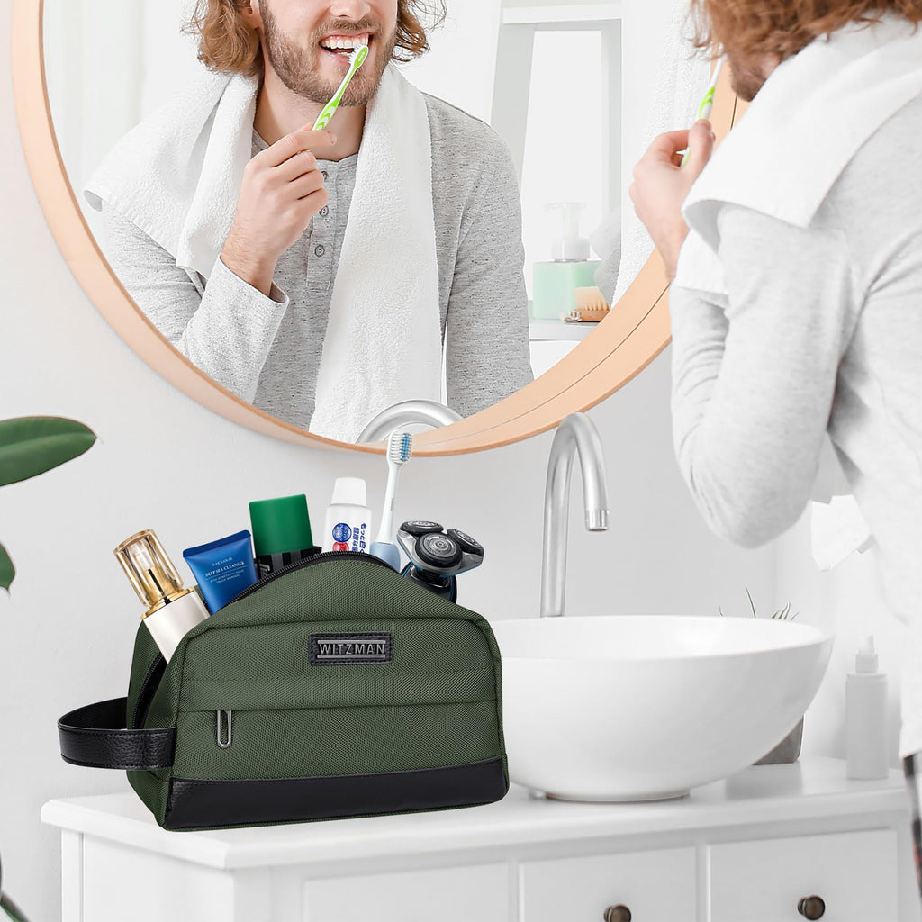 WITZMAN Toiletry Bag for Men Women Lightweight Hanging Travel Bathroom Bag Water-resistant Dopp Kit Shaving Bag Cosmetic bag （B692 Army Green）