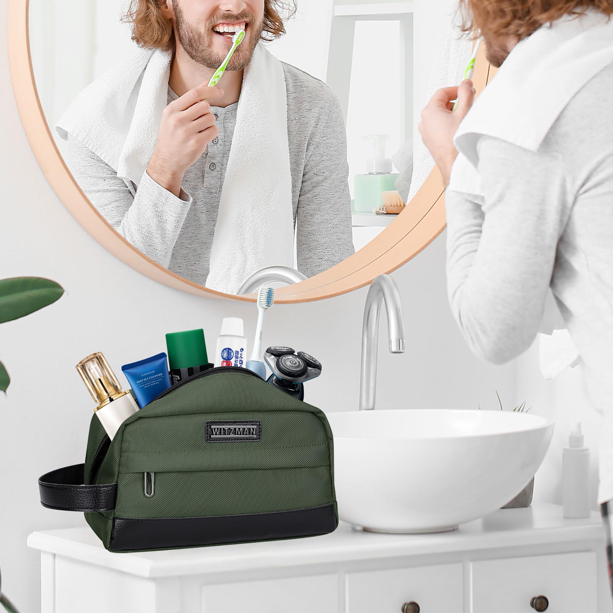 WITZMAN Toiletry Bag for Men Women Lightweight Hanging Travel Bathroom Bag Water-resistant Dopp Kit Shaving Bag Cosmetic bag （B692 Army Green）