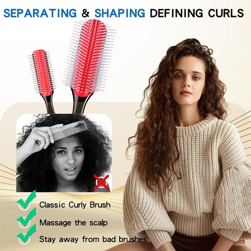 Skiennix Hair Brush Set - 2 PCS Classic Styling Brushes for Curly, Thick Hair | Detangling & Shaping Tools