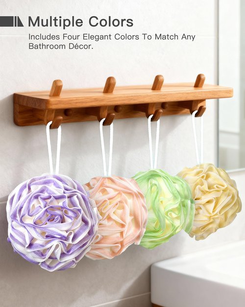 Large Loofah Bath Sponge 70g, 6.3 Inch Exfoliating Shower Loofah, Soft Durable PE Mesh with Reinforced Knotting, Rich Lather Body Wash Scrubber, Sweet Little Gifts Set (B-4Pack)