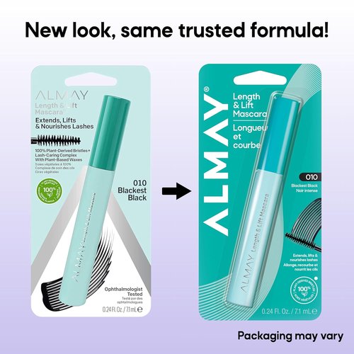 Almay Lengthening Mascara - Volume & Lift, Hypoallergenic, Fragrance-Free | 010 Blackest Black, 0.24 fl oz