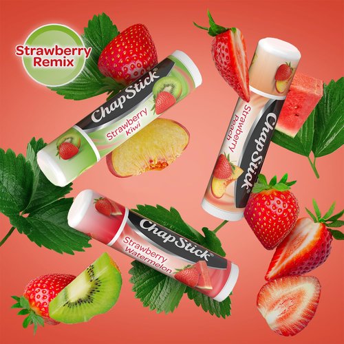 ChapStick Strawberry Lip Balm 5-Pack – Remix 3-Pack + Original 2-Pack, Sweet & Fruity Moisturizers for Dry Lips, 0.15 Oz Ea