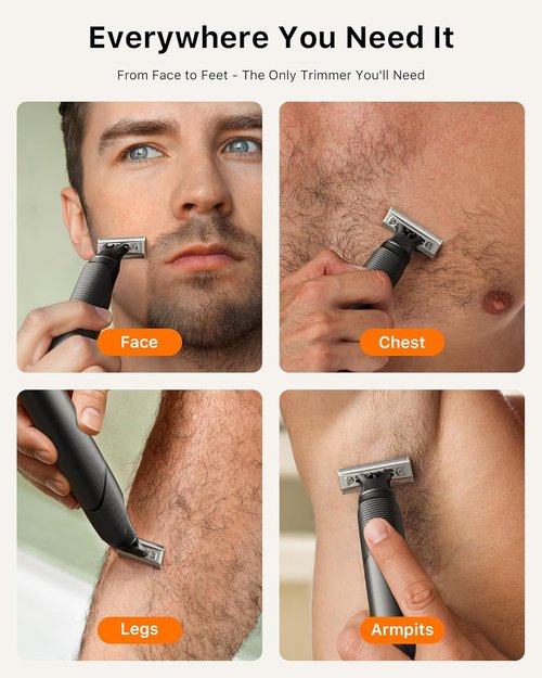 Skiennix Beard & Body Hair Trimmer - All-in-One USB-C Fast Charging, Waterproof Groomer, Black