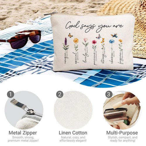God Says You Are Makeup Bags, Christian Gift for Girls, Faithful Christian Accessory Pouch for Teens Daughter Sister Bestie, Believe Gift for Her, Religious Makeup Bag, Inspirational Cosmetic Bag (You Are)