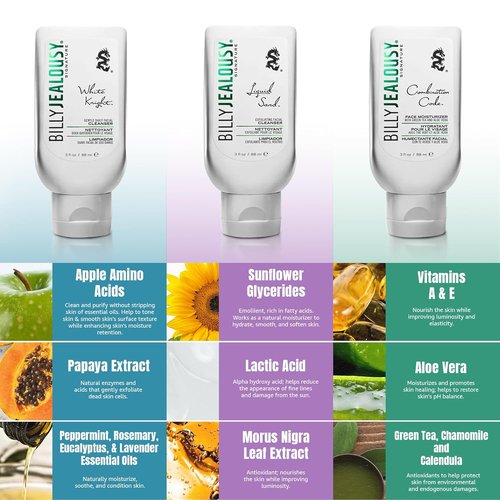 Billy Jealousy Face3Some Face Trio - Vegan Men's Skincare Kit with Travel Size Cleanser & Moisturizer