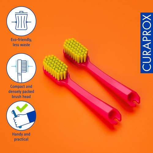 Curaprox CS 5460 Toothbrush Heads – for Travel Set | Ultra Soft Plaque Removal |Orange-Yellow| Refill Duo-Pack