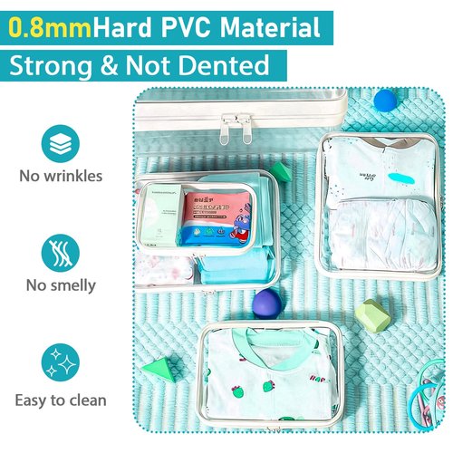 Bifrgmy 4PCS Clear Hard Shell Double-Zipper Pouches, Transparent Plastic Organizer Bags for Travel Cosmetics, Toiletries, Toy Storage & More (White)
