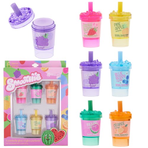 6pc Smoothie Lip Balm Set – Fruit-Scented Lip Glosses in Adorable Smoothie-Shaped Containers