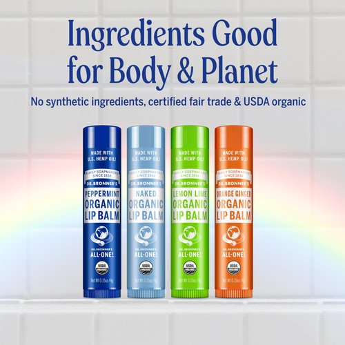 Dr. Bronner’s Organic Lip Balm 6-Pack (.15oz) Natural, Moisturizing, Petroleum-Free Lip Moisturizer with Beeswax & Avocado Oil for Dry Lips, Men & Women - Unscented