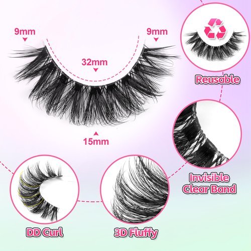 Natural Lashes Fluffy False Eyelashes Wispy Lashes 3D Volume Strip Lashes 14mm D Curly Fake Eyelashes with Clear Band 10 Pairs Eye Lashes by Calphdiar
