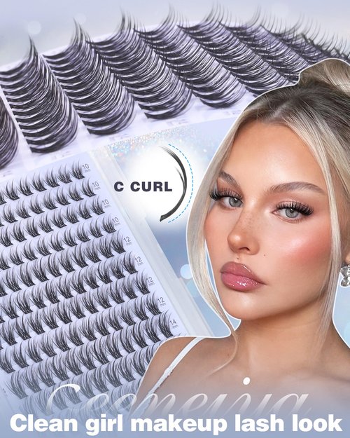 Geeneiya Natural Lash Clusters Kit Short Eyelash Clusters Kit 10-12-14MM Wispy Cluster Lashes C Curl Cluster Eyelash Extensions Clean Girl Makeup Lash Extension Kit with Waterproof Lash Bond and Seal