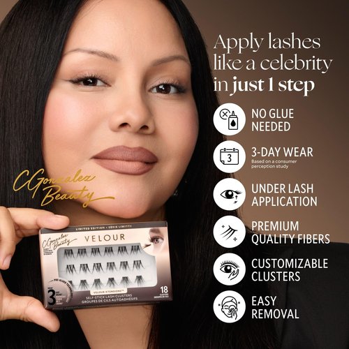 Velour x CGonzalez Beauty Self-Stick Lash Clusters, Self Adhesive Eyelashes, 18 Eyelash Clusters