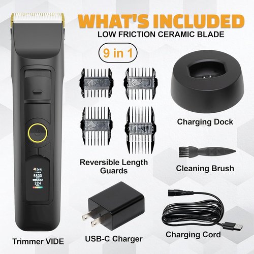 Brio Beardscape V2 Beard Trimmer - Cordless Professional Hair Trimmer with Low Friction Blade | 4-Hour Battery Life, Ideal for Beard & Body (Black)