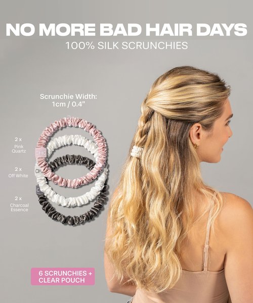 SUNDAYSILKS™ Luxurious Mulberry Silk Scrunchies for Women & Girls | No-Slip, Silky Hair Ties for Natural, Curly, Thin or Thick Hair | Gentle Hold for Ponytails & Sleep | Mini to Large Sizes [6 Pack]