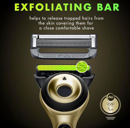 GilletteLabs Razor for Men | Champion Gold Edition with Exfoliating Bar - Includes Handle & Blade Refill