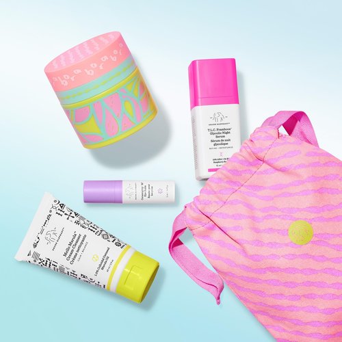 Drunk Elephant Opening Night Kit - Bora Barrier Cream (50ml/1.69 fl oz), Mello Marula Cream Cleanser (60ml/2 fl oz), TLC Framboos Glycolic Night Serum (15ml/.5 oz), Ceramighty Cream (5ml/.16 fl oz)