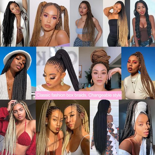 Unionbeauty 8Packs 30Inch Goddess Box Braids Crochet Hair Pre-looped Knotless Box Braids Medium Hair For Black Woman Crochet Braids Hair Synthetic Ombre Braiding Hair Extension 18Strands/Pack #53
