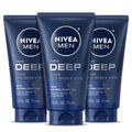 NIVEA MEN Deep Clean Face Wash and Scrub with Natural Charcoal, Exfoliating Face Wash for Men Removes Excess Oil, Dirt and Impurities, Beard Friendly Skin Care, 2.5 Fl Oz Tube, Pack of 3