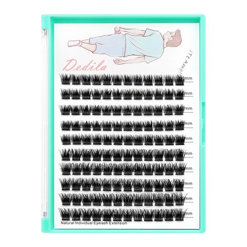 Dedila Large Tray-Grafted Wide Stem Individual False Eyelashes Thick Base 120 Clusters D Curl Natural Long Volume Eye Lashes Extensions Dramatic Look 8-20mm Available (Mixed 10-12mm)