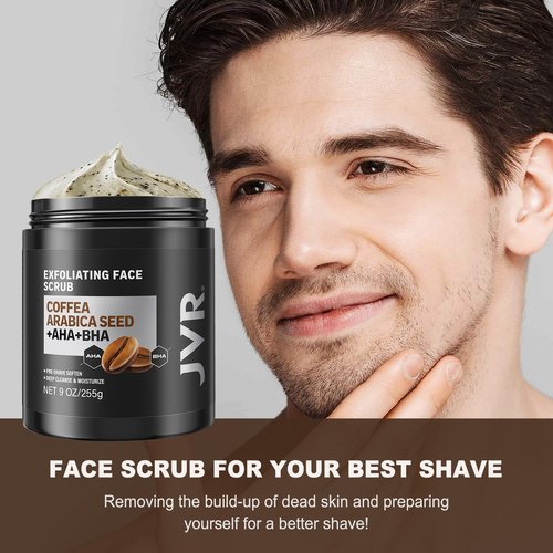 JVR Blackhead Remover Mask and Face Scrub for Men (9 oz) Charcoal Peel Off Black Mask, Facial Mask Purifying and Deep Cleansing for All Skin Types