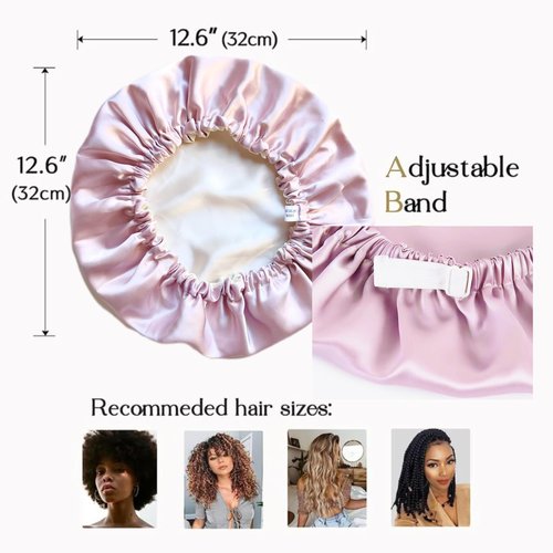 100% Pure Mulberry Silk Bonnet for Sleeping, Double Layer Silk Hair Bonnet, Silk Hairband & Face Wash Headband Set,Silk bonnet with adjustable strap, Silk Night Cap for curly hair , (PinkChampagne)