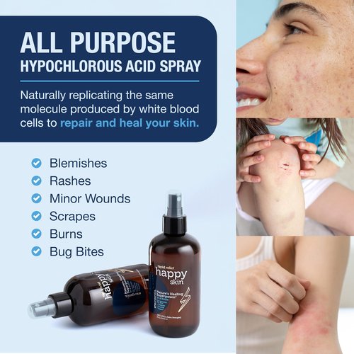 Happy Skin .02% Hypochlorous Acid Spray Toner– Extra Strength, Extra Gentle 100% Natural Toner & Skin Cleanser for Face & Body– Soothe, Hydrate & Repair Dry, Sensitive Skin– pH Balanced, Non-Toxic 8oz
