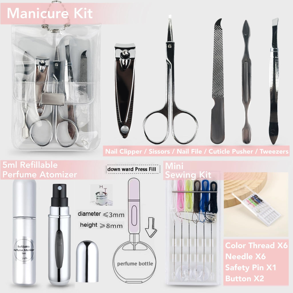 Women's Emergency Kit For Styling,Wedding Day Essentials Kit,Purse kit for Travel, Car, 27 Piece Include Nipple Cover, Fahsion Tape, Manicure Kit