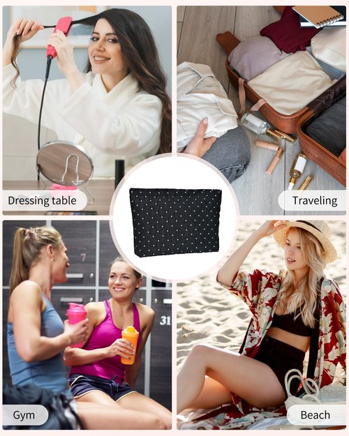 Ksriylm Cute Black Polka Dots Makeup Pouch for Women Small Wave Point Make Up Bag for Zipper Initial Cute Canvas Makeup Cosmetic Bags Pouches for Purse Aesthetic Travel Toiletry